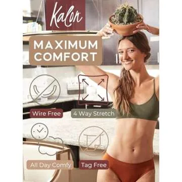 Kalon Women’s 4 Pack Racerback Sports Bralette Seamless Wireless Comfort Bra (Medium, Earth)