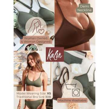 Kalon Women’s 4 Pack Racerback Sports Bralette Seamless Wireless Comfort Bra (Medium, Earth)