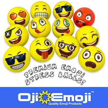 Oji-Moji Party Pack 12 Emoji Stress Balls, Stocking Stuffers for Kids,, Stress Relief, Fidget Kids Toys, Therapy Squeeze, Special Need, Anxiety, Motivation, ADHD, Autism, Team Building