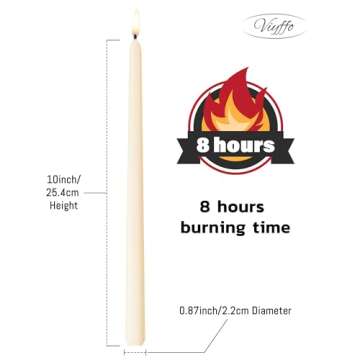 Ivory Taper Candles, 10 Inch Set of 12, Unscented, Dripless, Smokeless, 8 Hours Long Burning, Hand P...