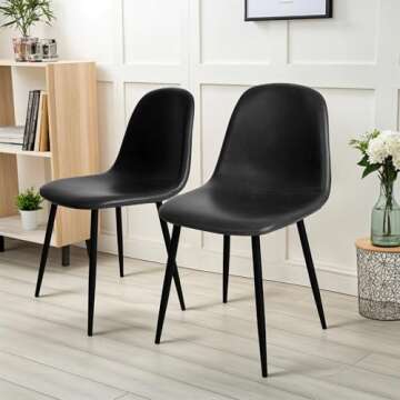 CangLong Faux Leather Dining Back Modern Side Chair for Pub Coffee Home, Set of 2, Black