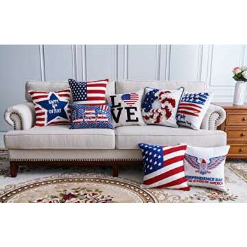 Cassiel Home 4th of July Independence Day Embroidery Pillow Covers 18x18 | Patriotic Decorations Sta...