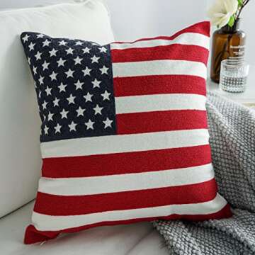 Cassiel Home USA Flag 4th of July Embroidery Pillow Covers