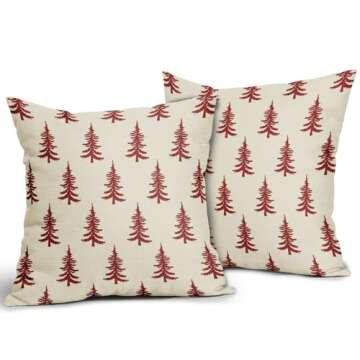 Aytipun Christmas Tree Pillow Covers 18x18 Set of 2 Red Xmas Rustic Style Winter Print Decorative Ou...