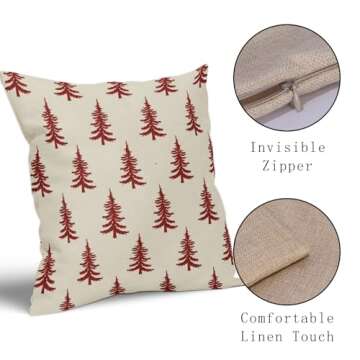 Aytipun Christmas Tree Pillow Covers 18x18 Set of 2 Red Xmas Rustic Style Winter Print Decorative Outdoor Pillowcases Farmhouse Vintage Holiday Decorations Throw Cushion Case Decor for Couch Sofa Bed