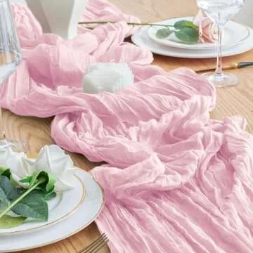 Xiomot Table Runner Cheesecloth 10FT Blushing Pink Boho Gauze Cheese Cloth Rustic Sheer Table Runners for Valentine's Day Spring Easter Wedding Bridal Baby Shower Party Decoration