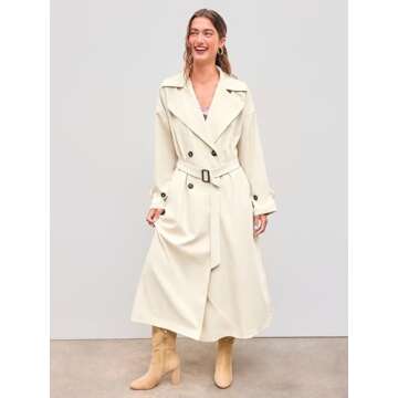 CIDER Trench Coat Women Long Sleeve Jackets Double-Breasted Oversized Coat Fall Outfits with Belt: Khaki, S