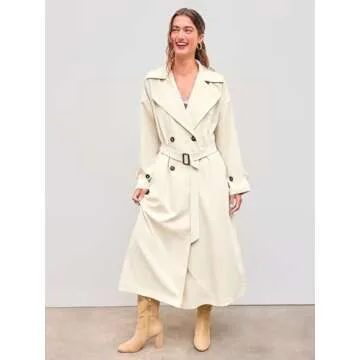 CIDER Trench Coat Women Long Sleeve Jackets Double-Breasted Oversized Coat Fall Outfits with Belt: Khaki, S