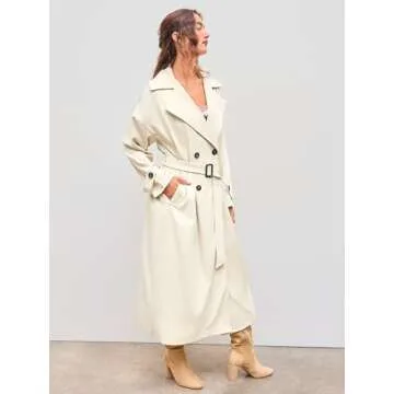 CIDER Trench Coat Women Long Sleeve Jackets Double-Breasted Oversized Coat Fall Outfits with Belt: Khaki, S
