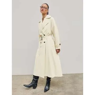 CIDER Trench Coat Women Long Sleeve Jackets Double-Breasted Oversized Coat Fall Outfits with Belt: Khaki, S