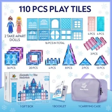Frozen Magnetic Tiles 110 PCS with Dolls and Carrying Case