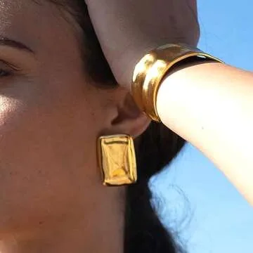 OWNCOOL Chunky Gold Rectangle Stud Earrings for Women Statement Earrings Minimalist Earrings Trendy Big Earrings Fashion Jewelry Gift