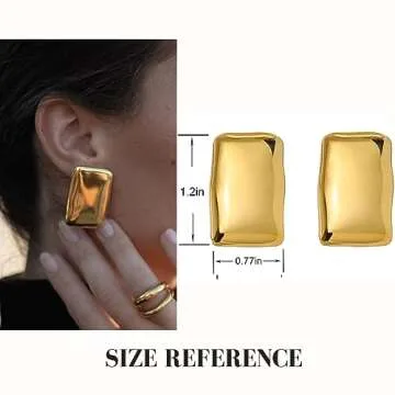 OWNCOOL Chunky Gold Rectangle Stud Earrings for Women Statement Earrings Minimalist Earrings Trendy Big Earrings Fashion Jewelry Gift
