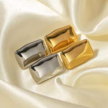 OWNCOOL Chunky Gold Rectangle Stud Earrings for Women Statement Earrings Minimalist Earrings Trendy Big Earrings Fashion Jewelry Gift