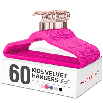 HOUSE DAY Velvet Kids Hangers 60 Pack, Premium Childrens Hangers for Closet, Ultra Thin Cute Hangers...