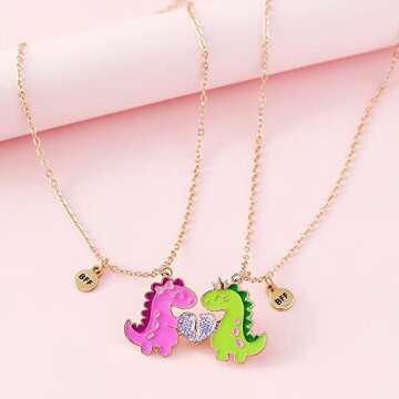 Best Friend Necklace Gifts Magnetic Matching Friendship Necklace for 2 BFF Sister (Dino)