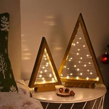 IBYO Wooden Christmas Tree Tabletop Christmas Tree with Lights Modern Farmhouse Christmas Decor Smal...