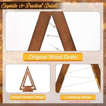 IBYO Wooden Christmas Tree Tabletop Christmas Tree with Lights Modern Farmhouse Christmas Decor Small Christmas Tree Mantle Christmas Decorations Holiday Decor Set of 2 (Large 14.3" Medium 10.2")