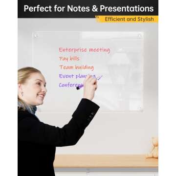 Clear Acrylic Dry-Erase Board 24x16 | Transparent Wall-Mount Writing Panel | Includes 8 Color Marker...