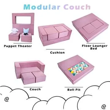 MeMoreCool Modular Kids Play Couch in Pink for Imaginative Fun