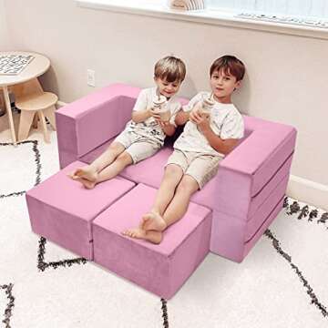 MeMoreCool Modular Kids Play Couch in Pink for Imaginative Fun