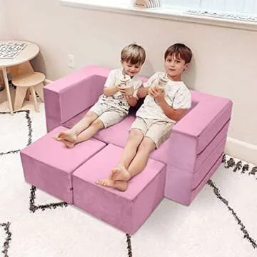 MeMoreCool Modular Kids Play Couch in Pink for Imaginative Fun