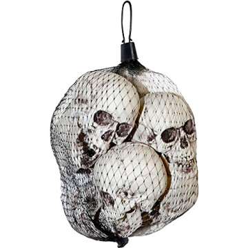 Bag of 6 Small Plastic 3" Skulls with Moveable Jaws Halloween Decor Props