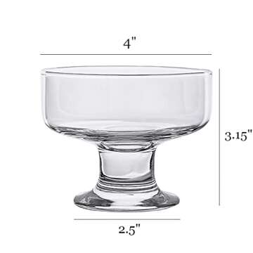 Kingrol 6 Pack Glass Dessert Bowls, 6.5 oz Crystal Glass Bowls for Ice Cream, Fruit, Pudding, Snack,...