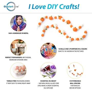 Glaciart One Felt Balls + Pumpkin Garland 2 Pcs - Easy to Hang Halloween Party Banner Decoration - F...