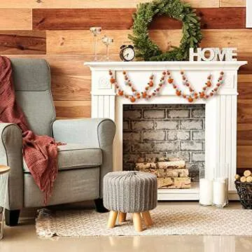 Glaciart One Felt Balls + Pumpkin Garland 2 Pcs - Easy to Hang Halloween Party Banner Decoration - Fall Décor, 100% New Zealand Wool, Hand-Felted in Nepal - 5' Long, 18 Pom Poms, 5 Pumpkins Ornaments