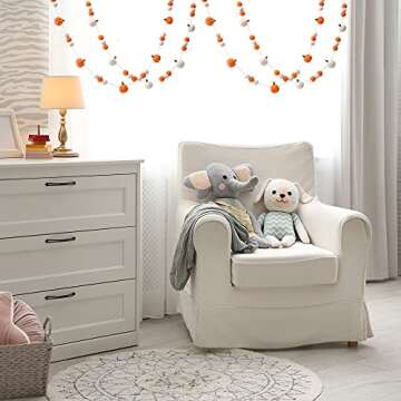 Glaciart One Felt Balls + Pumpkin Garland 2 Pcs - Easy to Hang Halloween Party Banner Decoration - Fall Décor, 100% New Zealand Wool, Hand-Felted in Nepal - 5' Long, 18 Pom Poms, 5 Pumpkins Ornaments