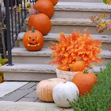 trytuny 16 Artificial Fall Flowers for Outdoor Decor