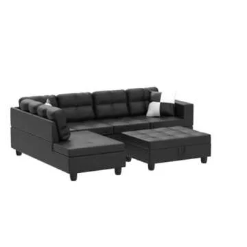 DHHU Sectional Couch L Shape Sofa, Living Room Furniture Sets with Storage Seat, Upholstered Sectional Set Sectionals Sofa with Ottoman, for Home Apartment Office