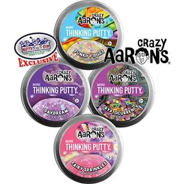 Matty's Toy Stop Crazy Aaron's Putty Mini Tins Funky Fidget, Daydream, Cryptocurrency & Fairy Sprinkles Gift Set Bundle - 4 Pack (13.3g Each)