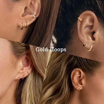 Gokeey Hypoallergenic Gold Hoop Earrings Set - 14k Plated