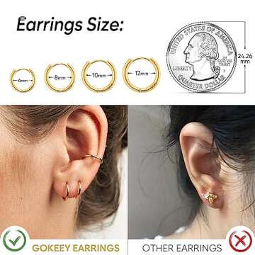 Gokeey Hypoallergenic Gold Hoop Earrings Set - 14k Plated