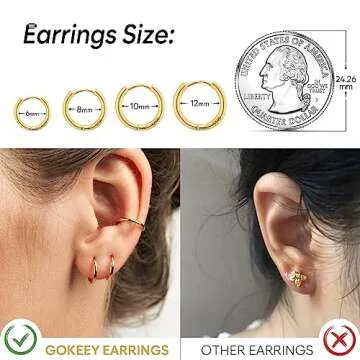 Gokeey Hypoallergenic Gold Hoop Earrings Set - 14k Plated