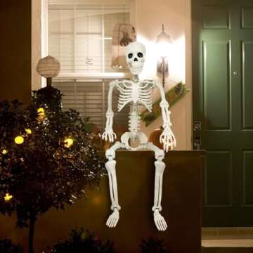 36" Skeleton Halloween Decorations, 3FT Realistic Full Body Movable Posable Joints Skeleton, Creepy Halloween Plastic Skeleton for Graveyard Decorations, Haunted House Props Indoor/Outdoor Decor