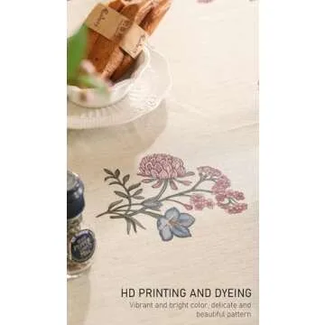 ISAENNE French Tablecloth for Rectangular Tables,Linen Table Cloth with Colorful Flowers Pattern,Heavy Durable Table Cover for Dining Thanksgiving Kitchen Decor Party Banquet Christmas,55"*87"