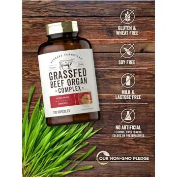Carlyle Grass Fed Beef Organ Complex | 200 Capsules | Pasture Raised, Grain Free Supplement | with Desiccated Liver, Kidney, Pancreas, Heart, Spleen | Non-GMO, Gluten Free | by Herbage Farmstead