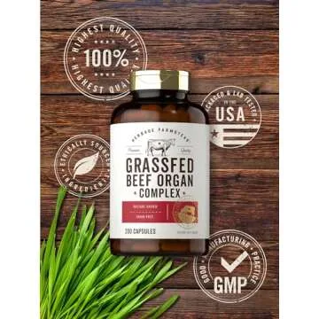 Carlyle Grass Fed Beef Organ Complex | 200 Capsules | Pasture Raised, Grain Free Supplement | with Desiccated Liver, Kidney, Pancreas, Heart, Spleen | Non-GMO, Gluten Free | by Herbage Farmstead