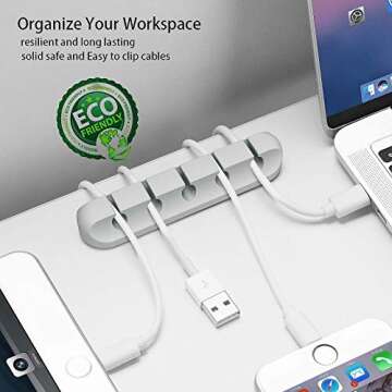 TviewSmart 5 Pack Desk Accessories - Grey Self-Adhesive Cord Organizer for Cables