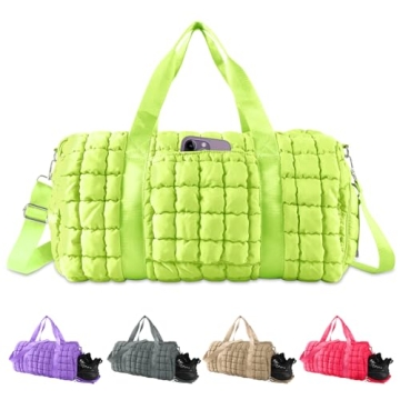 Quilted Travel Duffle Bag Gym Bag for Women,Large Puffer Duffle Weekender Bag with Compartment,Worko...