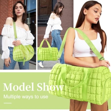 Quilted Travel Duffle Bag Gym Bag for Women,Large Puffer Duffle Weekender Bag with Compartment,Workout Overnight Carry on Organizer Bag Duffle Bag for Airplane Travel(Green)