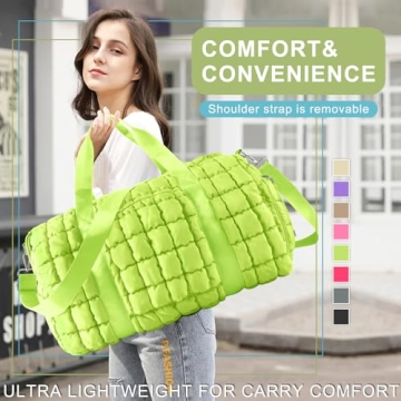 Quilted Travel Duffle Bag Gym Bag for Women,Large Puffer Duffle Weekender Bag with Compartment,Workout Overnight Carry on Organizer Bag Duffle Bag for Airplane Travel(Green)