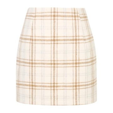 2024 Women's High Waisted Plaid Mini Skirt - Beige Tartan