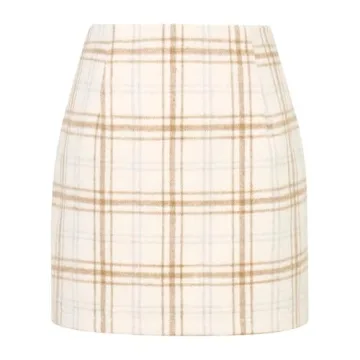 2024 Women's High Waisted Plaid Mini Skirt - Beige Tartan