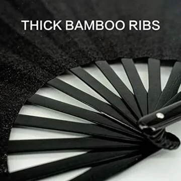 Raveahem Glitter Large Rave Folding Clack Hand Fan with holster for men/women Handheld Fan for EDM,Festival,Club,Party,Dance (Blk)