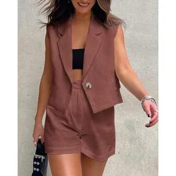 KIRUNDO 2 Piece Sets for Women Summer Sleeveless Blazer & Shorts Set