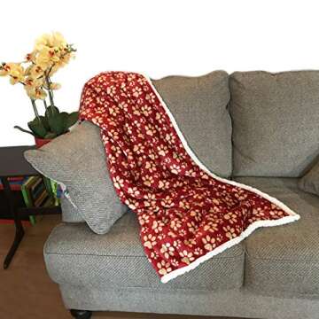 long rich Longrich Flannel Pawn Print & Ultra Soft Sherpa, 50" L X 60" W, Throw Blanket, Red Paws